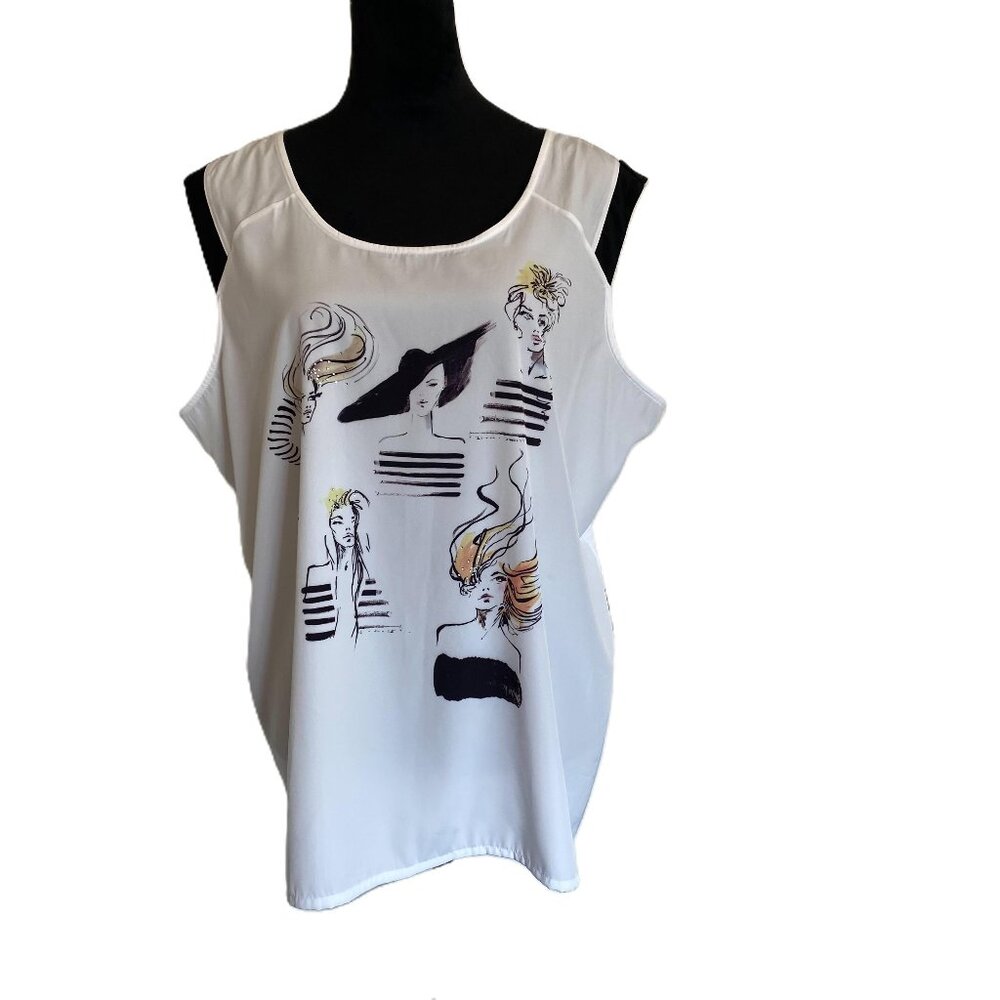 Lane Bryant SZ 18/20 Vintage White Sleeveless Tank Graphic Print Top